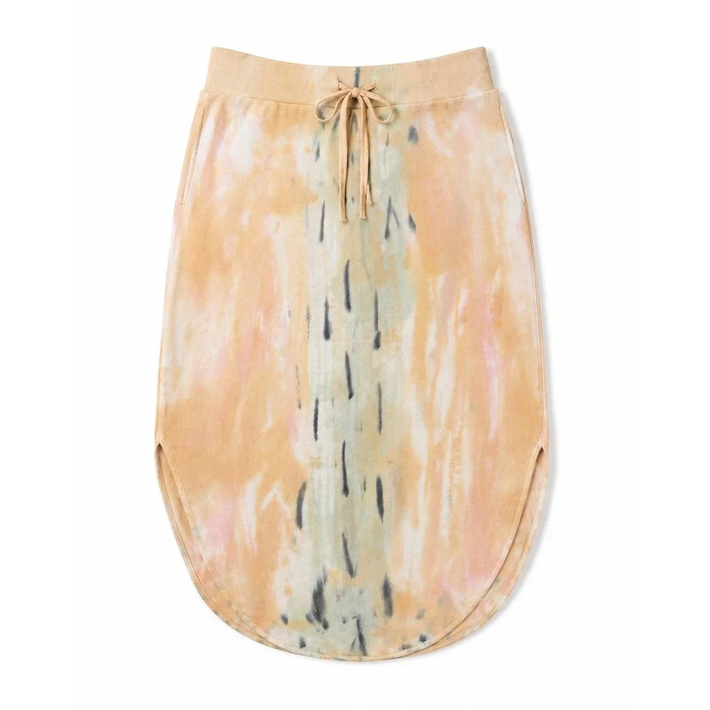 Young Fabulous & Broke Beige Tie-Dye Midi Skirt with Pastel Accents